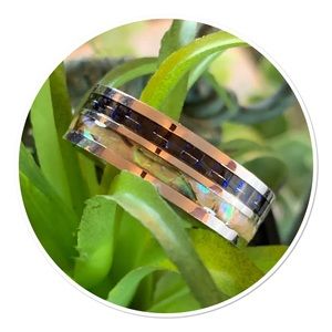 Titanium steel Wedding Band with Shell Inlay m 8MM Ring Carbide & Abalone SZ 11